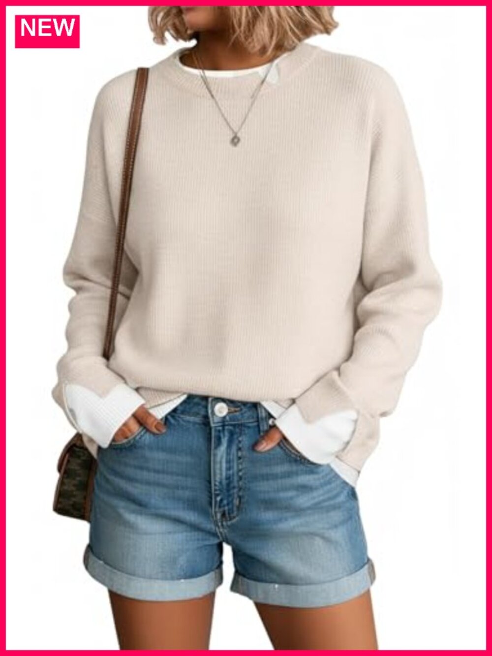 Oversized Knit Pullover Sweater Viscose Blend Long Sleeve Crew Neck - Picture 3 of 6